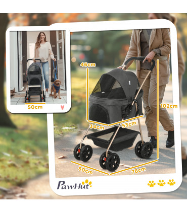 PawHut 3 in 1 Pet Stroller with Detachable Carrier for Mini Dogs, Grey