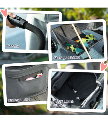 PawHut 3 in 1 Pet Stroller with Detachable Carrier for Mini Dogs, Grey
