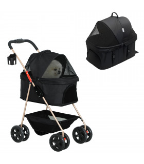 PawHut 3 in 1 Pet Stroller with Detachable Carrier for Mini Dogs, Black