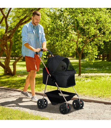 PawHut 3 in 1 Pet Stroller with Detachable Carrier for Mini Dogs, Black