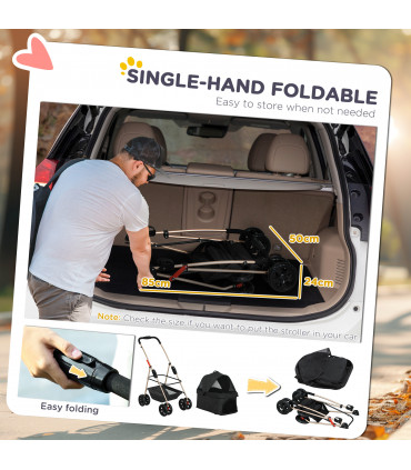 PawHut 3 in 1 Pet Stroller with Detachable Carrier for Mini Dogs, Black