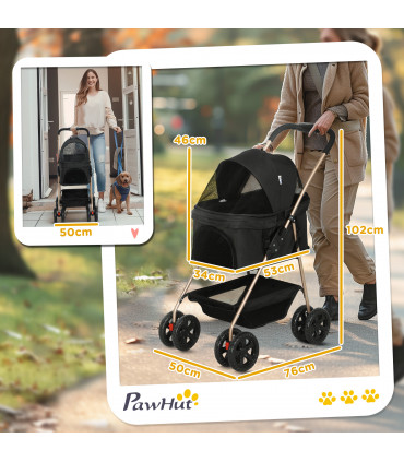 PawHut 3 in 1 Pet Stroller with Detachable Carrier for Mini Dogs, Black