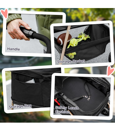 PawHut 3 in 1 Pet Stroller with Detachable Carrier for Mini Dogs, Black
