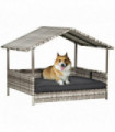 PawHut Wicker Dog House, Rattan Pet Bed with Soft Cushion- Dark Grey