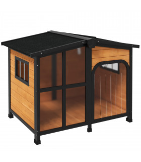 PawHut Wooden Dog Kennel, Dog House with Removable Floor, Yellow