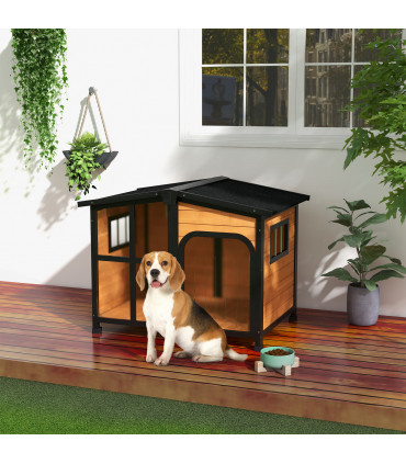 PawHut Wooden Dog Kennel, Dog House with Removable Floor, Yellow