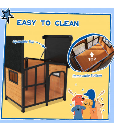 PawHut Wooden Dog Kennel, Dog House with Removable Floor, Yellow