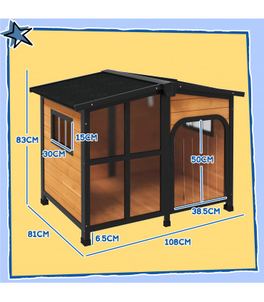 PawHut Wooden Dog Kennel, Dog House with Removable Floor, Yellow