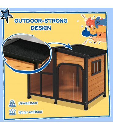 PawHut Wooden Dog Kennel, Dog House with Removable Floor, Yellow