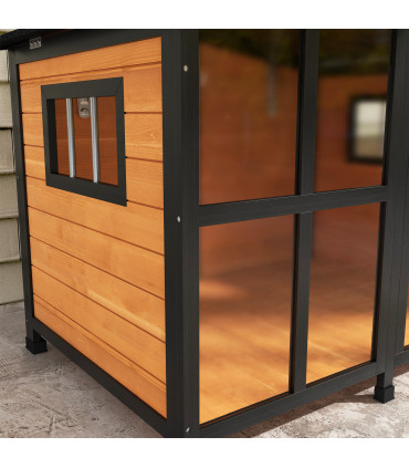 PawHut Wooden Dog Kennel, Dog House with Removable Floor, Yellow