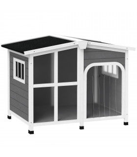 PawHut Wooden Dog Kennel, Dog House with Removable Floor, Charcoal Grey