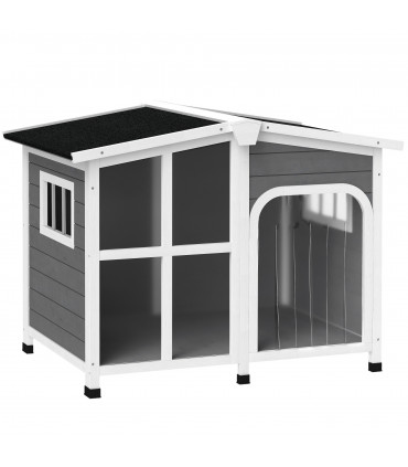 PawHut Wooden Dog Kennel, Dog House with Removable Floor, Charcoal Grey