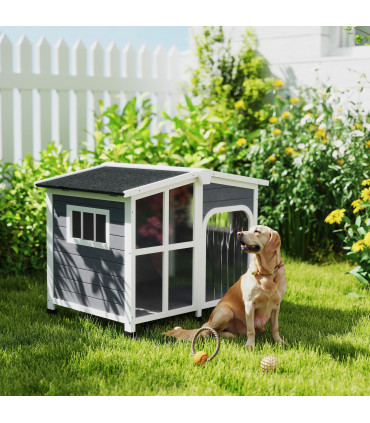 PawHut Wooden Dog Kennel, Dog House with Removable Floor, Charcoal Grey