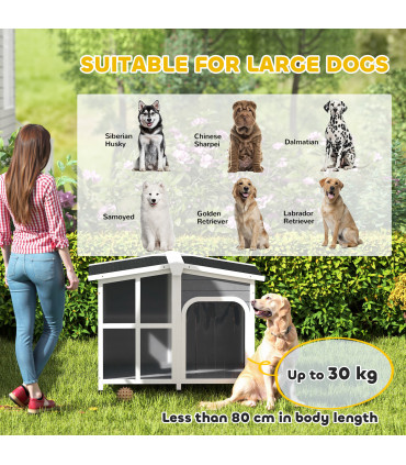 PawHut Wooden Dog Kennel, Dog House with Removable Floor, Charcoal Grey