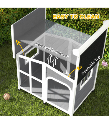 PawHut Wooden Dog Kennel, Dog House with Removable Floor, Charcoal Grey