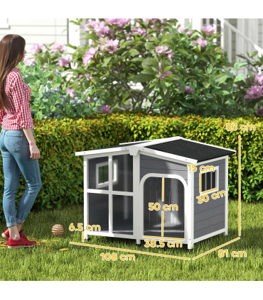 PawHut Wooden Dog Kennel, Dog House with Removable Floor, Charcoal Grey