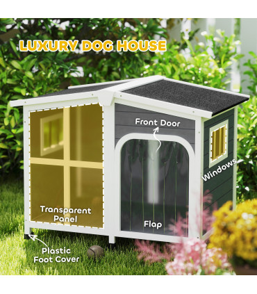 PawHut Wooden Dog Kennel, Dog House with Removable Floor, Charcoal Grey