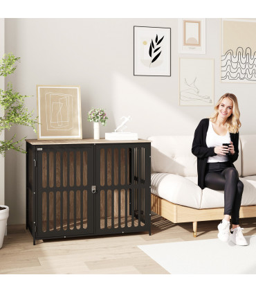 PawHut Dog Crate Furniture with Anti-Chew Resistant Mesh for Large Dogs