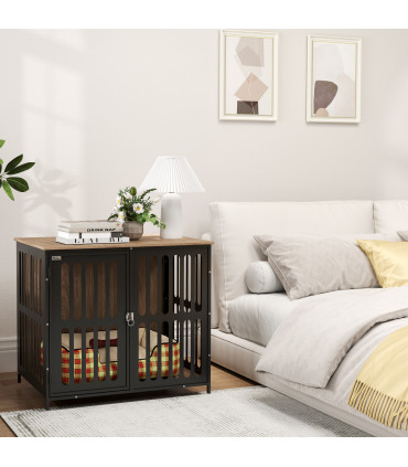 PawHut Dog Crate Furniture with Anti-Chew Resistant Mesh for Medium Dogs