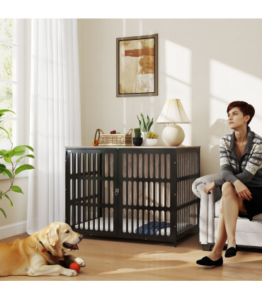 PawHut Dog Crate Furniture with Anti-Chew Resistant Mesh for XL Dogs