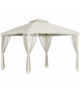 Outsunny 3x3m 2-Tier Polyester Draped Outdoor Garden Gazebo Cream White