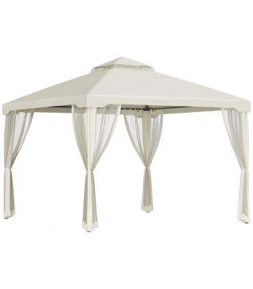 Outsunny 3x3m 2-Tier Polyester Draped Outdoor Garden Gazebo Cream White
