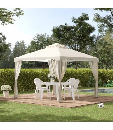 Outsunny 3x3m 2-Tier Polyester Draped Outdoor Garden Gazebo Cream White