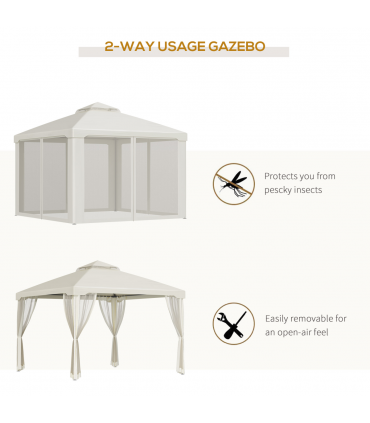 Outsunny 3x3m 2-Tier Polyester Draped Outdoor Garden Gazebo Cream White