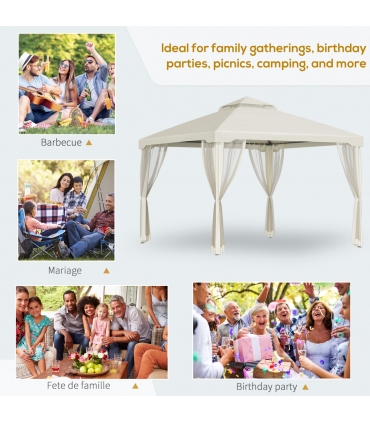 Outsunny 3x3m 2-Tier Polyester Draped Outdoor Garden Gazebo Cream White