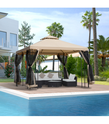 Outsunny 3x3m Outdoor Gazebo Tent W/Netting, 2-tier Roof