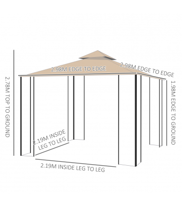 Outsunny 3x3m Outdoor Gazebo Tent W/Netting, 2-tier Roof