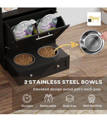 PawHut Pet Feeder Station, Dog Cat Food Storage Feeding Station, Food Cabinet