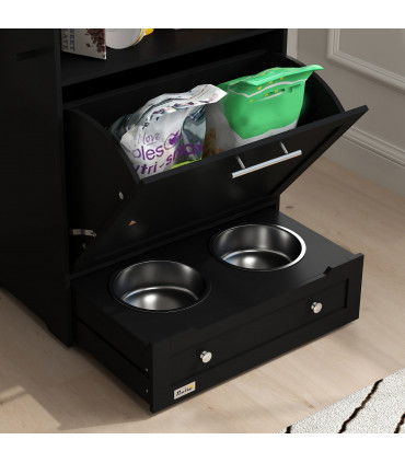 PawHut Pet Feeder Station, Dog Cat Food Storage Feeding Station, Food Cabinet