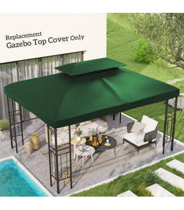 Outsunny 3x4m Gazebo Replacement Roof Canopy 2 Tier Top UV Cover Green