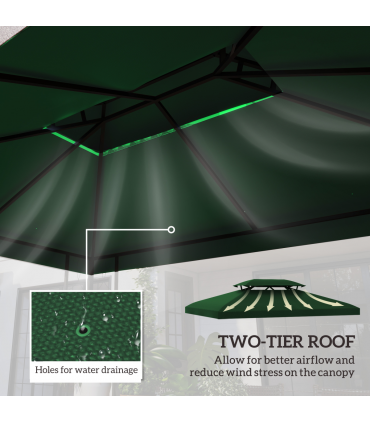 Outsunny 3x4m Gazebo Replacement Roof Canopy 2 Tier Top UV Cover Green