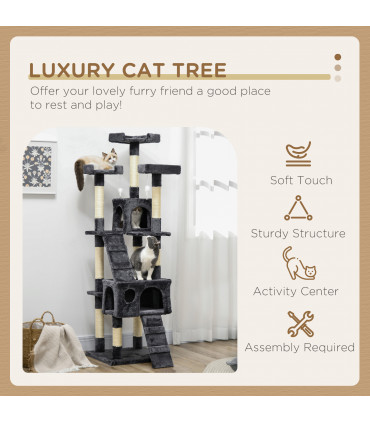 PawHut Cat Tree Scratcher Activity Centre, Condo Scratching Post Toy Bed