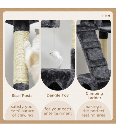 PawHut Cat Tree Scratcher Activity Centre, Condo Scratching Post Toy Bed