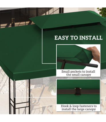 Outsunny 3x4m Gazebo Replacement Roof Canopy 2 Tier Top UV Cover Green