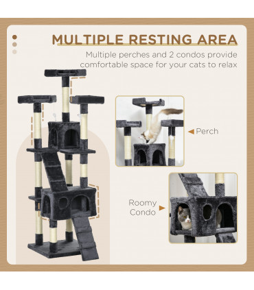 PawHut Cat Tree Scratcher Activity Centre, Condo Scratching Post Toy Bed