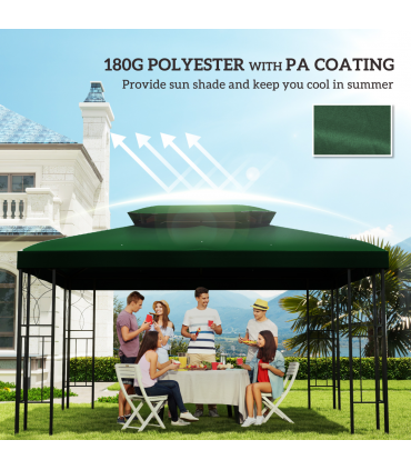 Outsunny 3x4m Gazebo Replacement Roof Canopy 2 Tier Top UV Cover Green