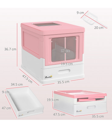 PawHut Hooded Cat Litter Box, Pet Toilet w/ Scoop, Tray - Pink
