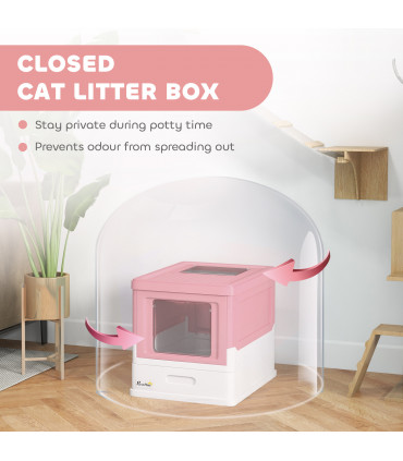 PawHut Hooded Cat Litter Box, Pet Toilet w/ Scoop, Tray - Pink