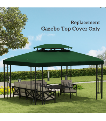Outsunny 3x4m Gazebo Replacement Roof Canopy 2 Tier Top UV Cover Green