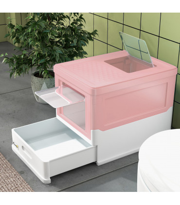 PawHut Hooded Cat Litter Box, Pet Toilet w/ Scoop, Tray - Pink