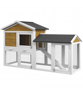 Pawhut 2-Tier Wooden Rabbit Bunny Guinea Pig Hutch Small Pet House Ramp