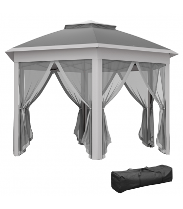 Outsunny 3x4m Hexagon Gazebo w/ Mesh Curtains Outdoor Garden, Dark Grey