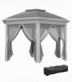 Outsunny 3x4m Hexagon Gazebo w/ Mesh Curtains Outdoor Garden, Dark Grey