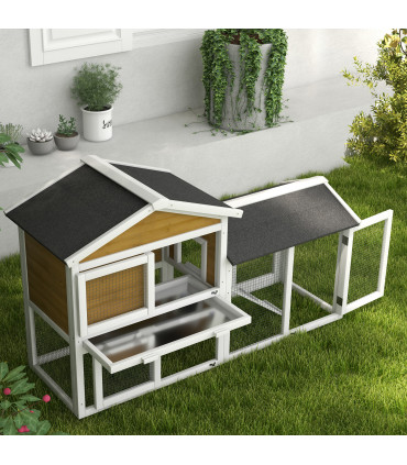 Pawhut 2-Tier Wooden Rabbit Bunny Guinea Pig Hutch Small Pet House Ramp