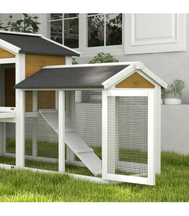 Pawhut 2-Tier Wooden Rabbit Bunny Guinea Pig Hutch Small Pet House Ramp