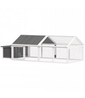 PawHut Wooden Chicken Run with Nesting Box, Openable Roof, for 4-8 Chickens